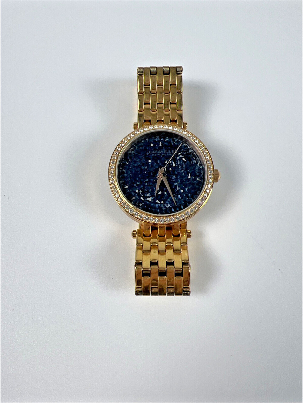 Caravelle New York Swarovski Crystal Watch- Blue and Gold-Read Desc.